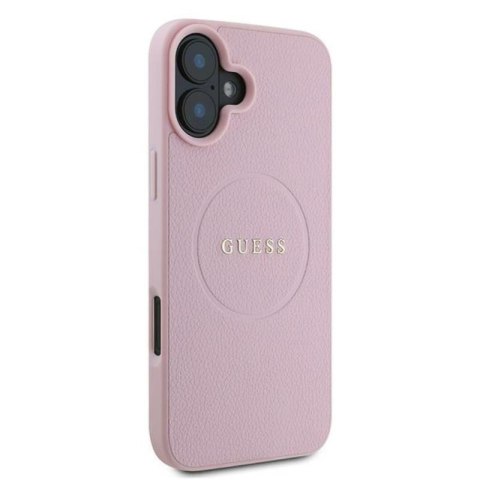 Guess Grained Ring MagSafe - Etui iPhone 16 Plus (różowy) Guess Grained Ring MagSafe - Etui iPhone 16 Plus (różowy)