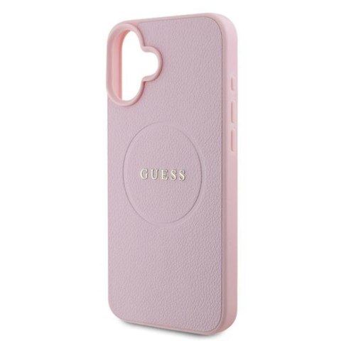 Guess Grained Ring MagSafe - Etui iPhone 16 Plus (różowy) Guess Grained Ring MagSafe - Etui iPhone 16 Plus (różowy)