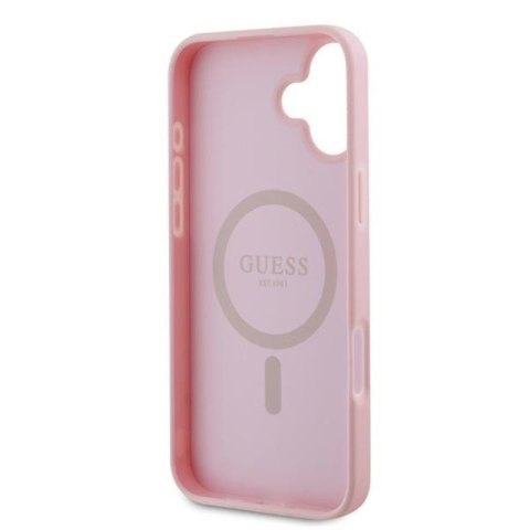 Guess Grained Ring MagSafe - Etui iPhone 16 Plus (różowy) Guess Grained Ring MagSafe - Etui iPhone 16 Plus (różowy)