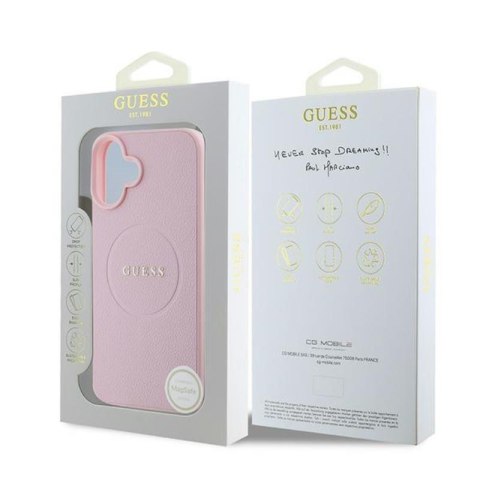 Guess Grained Ring MagSafe - Etui iPhone 16 Plus (różowy) Guess Grained Ring MagSafe - Etui iPhone 16 Plus (różowy)