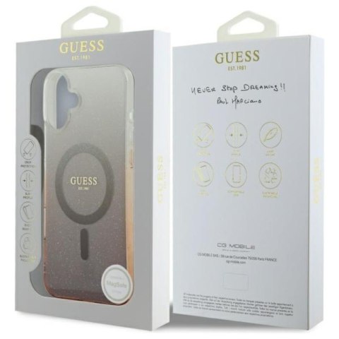 Guess IML Glitter Gradient MagSafe - Etui iPhone 16 Plus (brązowy) Guess IML Glitter Gradient MagSafe - Etui iPhone 16 Plus (brązowy)