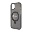 Guess Ring Stand Script Glitter MagSafe - Etui iPhone 15 (czarny)