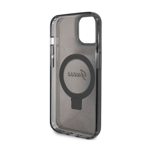 Guess Ring Stand Script Glitter MagSafe - Etui iPhone 15 (czarny) Guess Ring Stand Script Glitter MagSafe - Etui iPhone 15 (czarny)