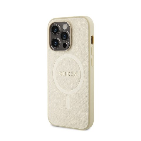 Guess Saffiano MagSafe - Etui iPhone 15 Pro (złoty) Guess Saffiano MagSafe - Etui iPhone 15 Pro (złoty)