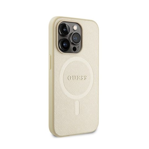 Guess Saffiano MagSafe - Etui iPhone 15 Pro (złoty) Guess Saffiano MagSafe - Etui iPhone 15 Pro (złoty)