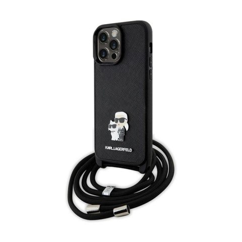Karl Lagerfeld Crossbody Saffiano Metal Pin Karl & Choupette - Etui iPhone 14 Pro Max (czarny) Karl Lagerfeld Crossbody Saffiano Metal Pin Karl & Choupette - Etui iPhone 14 Pro Max (czarny)