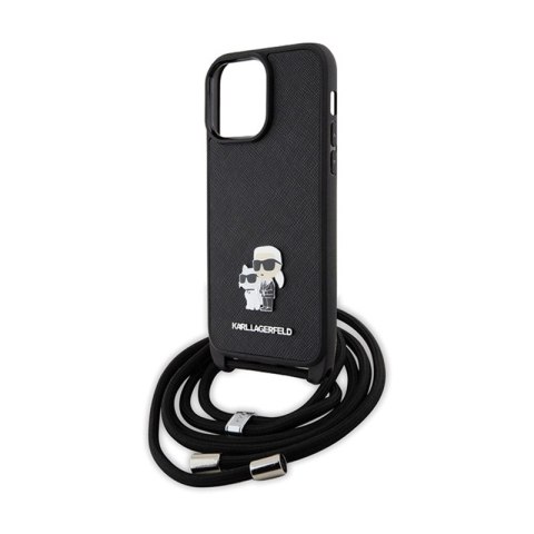 Karl Lagerfeld Crossbody Saffiano Metal Pin Karl & Choupette - Etui iPhone 14 Pro Max (czarny) Karl Lagerfeld Crossbody Saffiano Metal Pin Karl & Choupette - Etui iPhone 14 Pro Max (czarny)