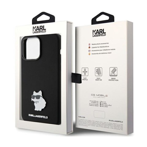 Karl Lagerfeld Silicone Choupette Metal Pin - Etui iPhone 15 Pro (czarny) Karl Lagerfeld Silicone Choupette Metal Pin - Etui iPhone 15 Pro (czarny)