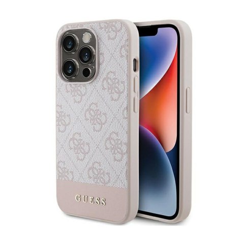 Guess 4G Bottom Stripe Metal Logo Collection - Etui iPhone 15 Pro (różowy) Guess 4G Bottom Stripe Metal Logo Collection - Etui iPhone 15 Pro (różowy)