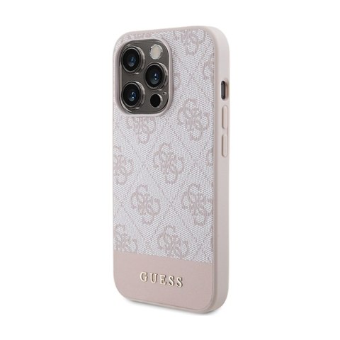 Guess 4G Bottom Stripe Metal Logo Collection - Etui iPhone 15 Pro (różowy) Guess 4G Bottom Stripe Metal Logo Collection - Etui iPhone 15 Pro (różowy)