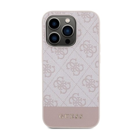 Guess 4G Bottom Stripe Metal Logo Collection - Etui iPhone 15 Pro (różowy) Guess 4G Bottom Stripe Metal Logo Collection - Etui iPhone 15 Pro (różowy)