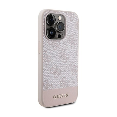Guess 4G Bottom Stripe Metal Logo Collection - Etui iPhone 15 Pro (różowy) Guess 4G Bottom Stripe Metal Logo Collection - Etui iPhone 15 Pro (różowy)