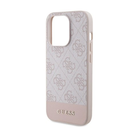 Guess 4G Bottom Stripe Metal Logo Collection - Etui iPhone 15 Pro (różowy) Guess 4G Bottom Stripe Metal Logo Collection - Etui iPhone 15 Pro (różowy)