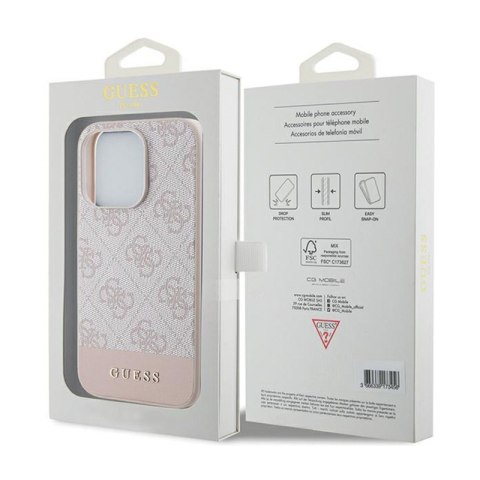 Guess 4G Bottom Stripe Metal Logo Collection - Etui iPhone 15 Pro (różowy) Guess 4G Bottom Stripe Metal Logo Collection - Etui iPhone 15 Pro (różowy)