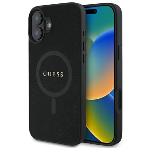 Guess Saffiano Classic Logo MagSafe - Etui iPhone 16 Plus (czarny) Guess Saffiano Classic Logo MagSafe - Etui iPhone 16 Plus (czarny)