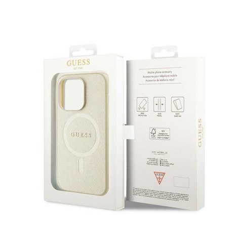 Guess Saffiano MagSafe - Etui iPhone 15 Pro (złoty) Guess Saffiano MagSafe - Etui iPhone 15 Pro (złoty)