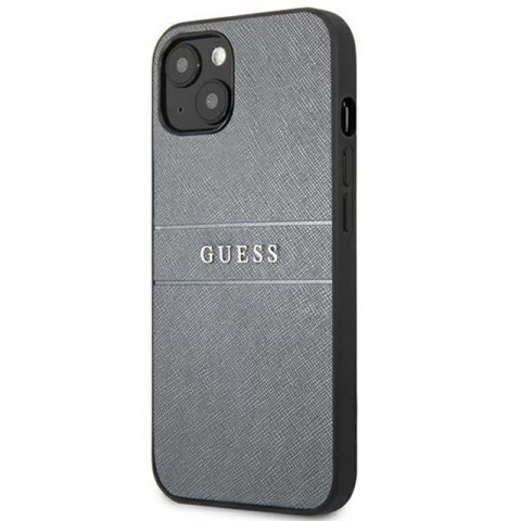 Guess Saffiano Metal Logo Stripes - Etui iPhone 13 mini (szary) Guess Saffiano Metal Logo Stripes - Etui iPhone 13 mini (szary)
