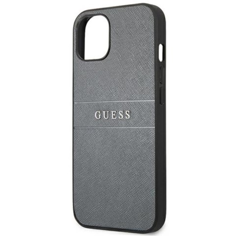 Guess Saffiano Metal Logo Stripes - Etui iPhone 13 mini (szary) Guess Saffiano Metal Logo Stripes - Etui iPhone 13 mini (szary)