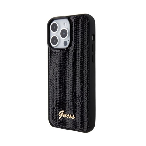 Guess Sequin Script Metal - Etui iPhone 15 Pro (czarny) Guess Sequin Script Metal - Etui iPhone 15 Pro (czarny)