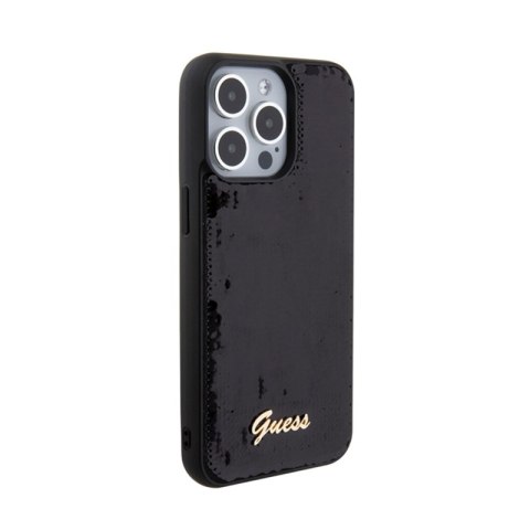 Guess Sequin Script Metal - Etui iPhone 15 Pro (czarny) Guess Sequin Script Metal - Etui iPhone 15 Pro (czarny)