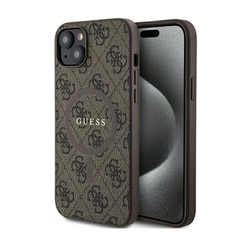 Guess 4G Collection Leather Metal Logo MagSafe - Etui iPhone 15 Plus / 14 Plus (brązowy) Guess 4G Collection Leather Metal Logo MagSafe - Etui iPhone 15 Plus / 14 Plus (brązowy)