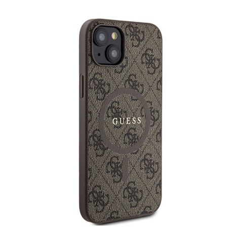 Guess 4G Collection Leather Metal Logo MagSafe - Etui iPhone 15 Plus / 14 Plus (brązowy) Guess 4G Collection Leather Metal Logo MagSafe - Etui iPhone 15 Plus / 14 Plus (brązowy)