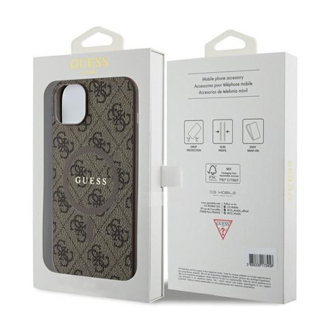 Guess 4G Collection Leather Metal Logo MagSafe - Etui iPhone 15 Plus / 14 Plus (brązowy) Guess 4G Collection Leather Metal Logo MagSafe - Etui iPhone 15 Plus / 14 Plus (brązowy)