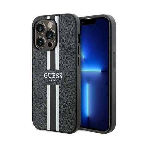Guess 4G Printed Stripes MagSafe - Etui iPhone 15 Pro (czarny) Guess 4G Printed Stripes MagSafe - Etui iPhone 15 Pro (czarny)