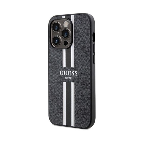 Guess 4G Printed Stripes MagSafe - Etui iPhone 15 Pro (czarny) Guess 4G Printed Stripes MagSafe - Etui iPhone 15 Pro (czarny)