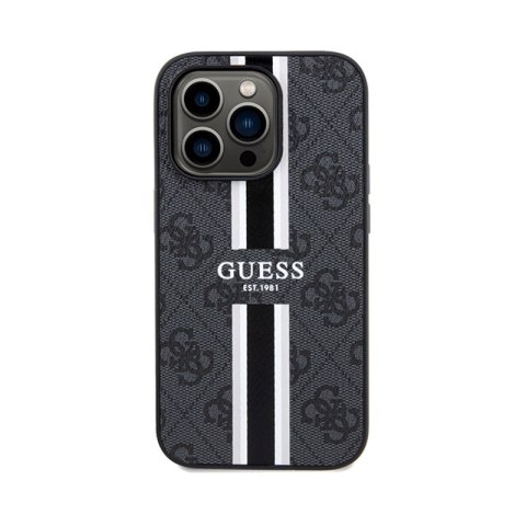Guess 4G Printed Stripes MagSafe - Etui iPhone 15 Pro (czarny) Guess 4G Printed Stripes MagSafe - Etui iPhone 15 Pro (czarny)