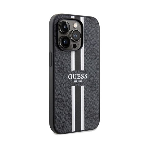 Guess 4G Printed Stripes MagSafe - Etui iPhone 15 Pro (czarny) Guess 4G Printed Stripes MagSafe - Etui iPhone 15 Pro (czarny)