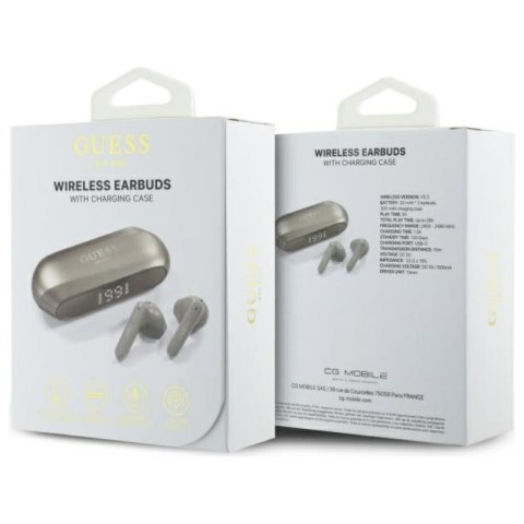 Guess Elongated Metalic Printed Logo - Słuchawki Bluetooth TWS + etui ładujące (złoty) Guess Elongated Metalic Printed Logo - Słuchawki Bluetooth TWS + etui ładujące (złoty)
