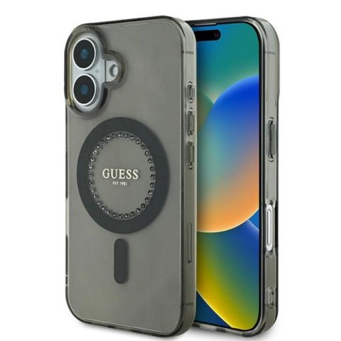 Guess IML Rhinestones MagSafe - Etui iPhone 16 (czarny) Guess IML Rhinestones MagSafe - Etui iPhone 16 (czarny)