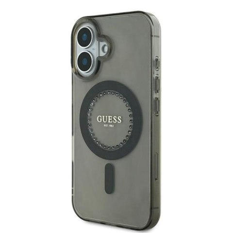 Guess IML Rhinestones MagSafe - Etui iPhone 16 (czarny) Guess IML Rhinestones MagSafe - Etui iPhone 16 (czarny)