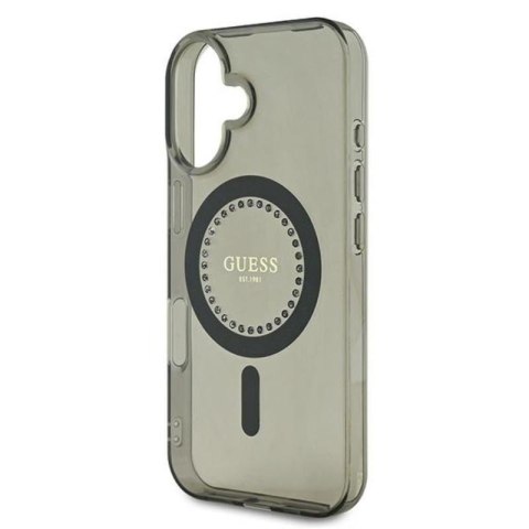 Guess IML Rhinestones MagSafe - Etui iPhone 16 (czarny) Guess IML Rhinestones MagSafe - Etui iPhone 16 (czarny)