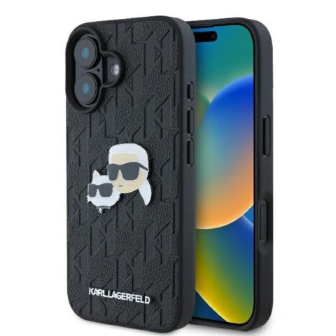 Karl Lagerfeld Monogram Karl & Chaoupette Head Pin - Etui iPhone 16 Plus (czarny) Karl Lagerfeld Monogram Karl & Chaoupette Head Pin - Etui iPhone 16 Plus (czarny)