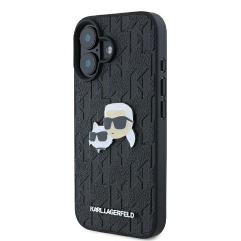 Karl Lagerfeld Monogram Karl & Chaoupette Head Pin - Etui iPhone 16 Plus (czarny) Karl Lagerfeld Monogram Karl & Chaoupette Head Pin - Etui iPhone 16 Plus (czarny)