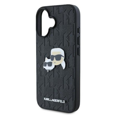 Karl Lagerfeld Monogram Karl & Chaoupette Head Pin - Etui iPhone 16 Plus (czarny) Karl Lagerfeld Monogram Karl & Chaoupette Head Pin - Etui iPhone 16 Plus (czarny)