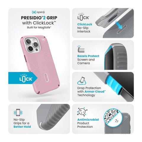 Speck Presidio2 Grip ClickLock & MagSafe - Etui iPhone 16 Pro (Wednesday Pink / Boysenberry Purple / White) Speck Presidio2 Grip ClickLock & MagSafe - Etui iPhone 16 Pro (Wednesday Pink / Boysenberry Purple / White)