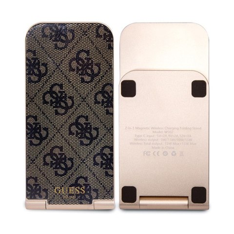 Guess 4G Pattern MagSafe - Składana ładowarka indukcyjna 2w1 z MagSafe do iPhone i AirPods 15W (brązowy) Guess 4G Pattern MagSafe - Składana ładowarka indukcyjna 2w1 z MagSafe do iPhone i AirPods 15W (brązowy)