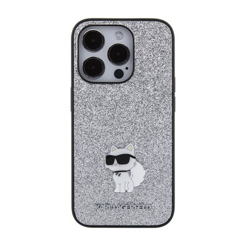 Karl Lagerfeld Fixed Glitter Choupette Logo Metal Pin - Etui iPhone 15 Pro (srebrny) Karl Lagerfeld Fixed Glitter Choupette Logo Metal Pin - Etui iPhone 15 Pro (srebrny)