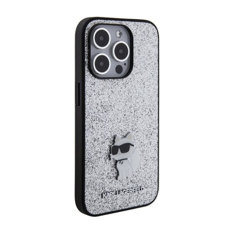 Karl Lagerfeld Fixed Glitter Choupette Logo Metal Pin - Etui iPhone 15 Pro (srebrny) Karl Lagerfeld Fixed Glitter Choupette Logo Metal Pin - Etui iPhone 15 Pro (srebrny)