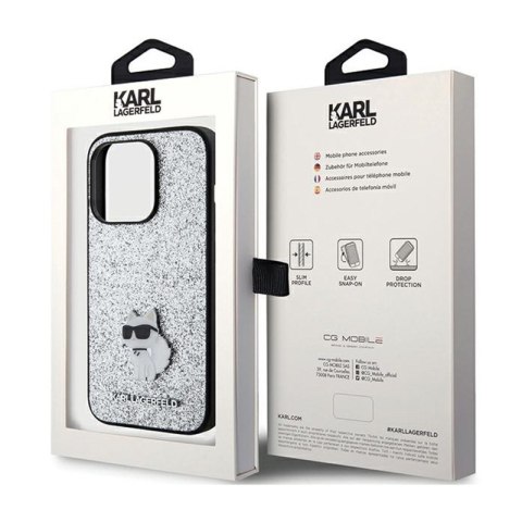 Karl Lagerfeld Fixed Glitter Choupette Logo Metal Pin - Etui iPhone 15 Pro (srebrny) Karl Lagerfeld Fixed Glitter Choupette Logo Metal Pin - Etui iPhone 15 Pro (srebrny)