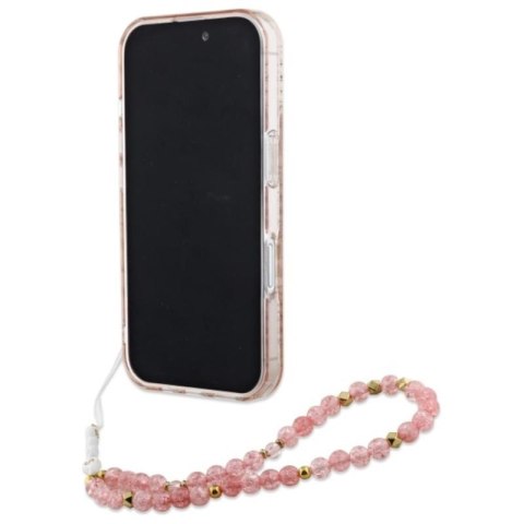 Guess IML Flowers Allover Electro With Pearl Strap MagSafe - Etui iPhone 16 (różowy) Guess IML Flowers Allover Electro With Pearl Strap MagSafe - Etui iPhone 16 (różowy)