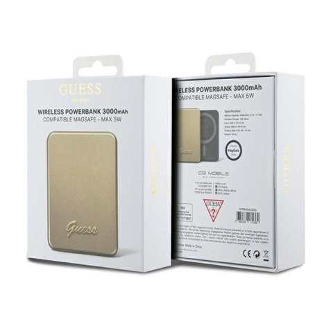 Guess Metal Script Logo MagSafe - Power Bank indukcyjny 3000 mAh 5W MagSafe (złoty) Guess Metal Script Logo MagSafe - Power Bank indukcyjny 3000 mAh 5W MagSafe (złoty)