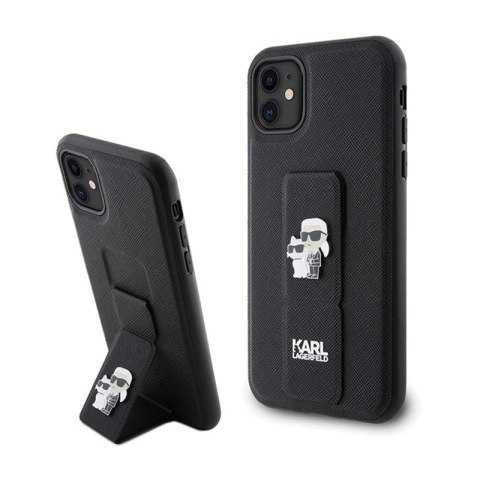 Karl Lagerfeld Gripstand Saffiano Karl & Choupette Pins - Etui iPhone 11 (czarny) Karl Lagerfeld Gripstand Saffiano Karl & Choupette Pins - Etui iPhone 11 (czarny)