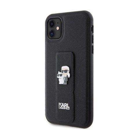 Karl Lagerfeld Gripstand Saffiano Karl & Choupette Pins - Etui iPhone 11 (czarny) Karl Lagerfeld Gripstand Saffiano Karl & Choupette Pins - Etui iPhone 11 (czarny)