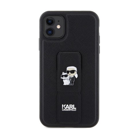 Karl Lagerfeld Gripstand Saffiano Karl & Choupette Pins - Etui iPhone 11 (czarny) Karl Lagerfeld Gripstand Saffiano Karl & Choupette Pins - Etui iPhone 11 (czarny)
