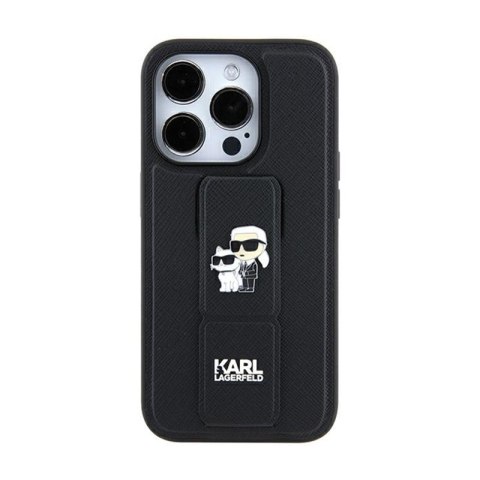 Karl Lagerfeld Gripstand Saffiano Karl & Choupette Pins - Etui iPhone 11 (czarny) Karl Lagerfeld Gripstand Saffiano Karl & Choupette Pins - Etui iPhone 11 (czarny)