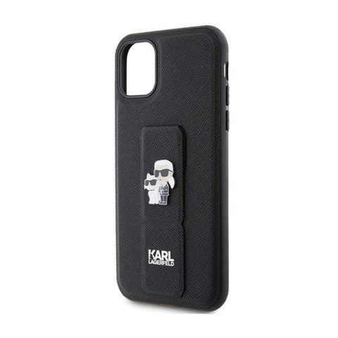 Karl Lagerfeld Gripstand Saffiano Karl & Choupette Pins - Etui iPhone 11 (czarny) Karl Lagerfeld Gripstand Saffiano Karl & Choupette Pins - Etui iPhone 11 (czarny)
